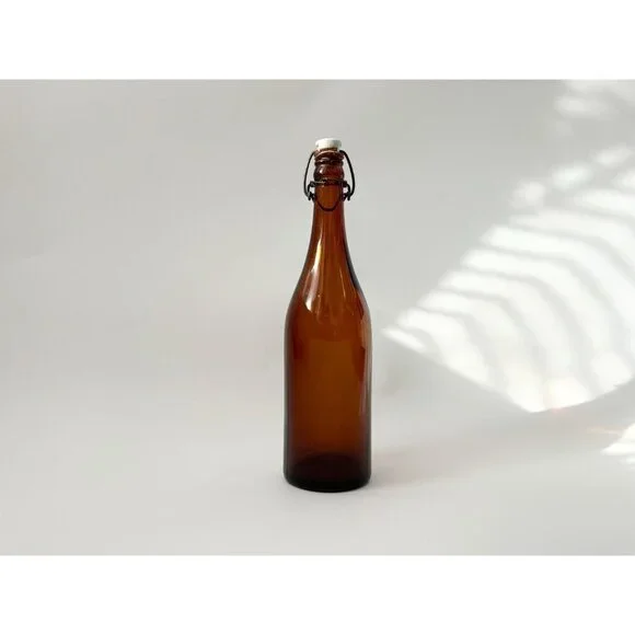 Antique Brown | Honey Gold Vintage German Made Glass Flip Top Bottle - Picture 2 of 10